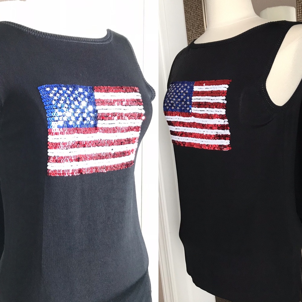 Sweaterworks Sequin American Flag Shirt -L - Picture 2 of 8